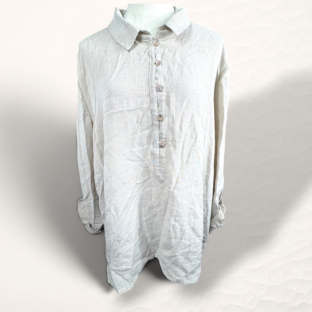Fridaze Linen Tunic Top Womens 2X Beige Coastal Minimalist 100% Linen Pullover